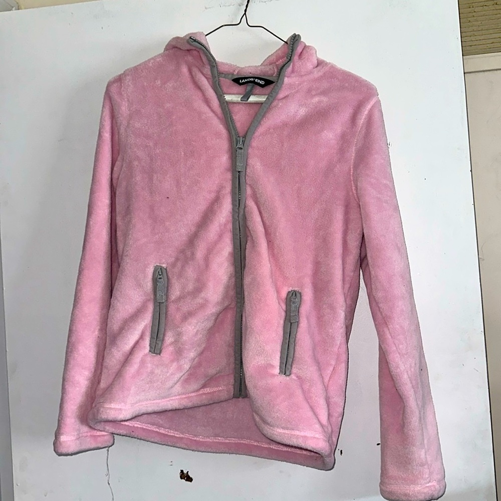 Lands End Pink Fuzzy sweater size L+